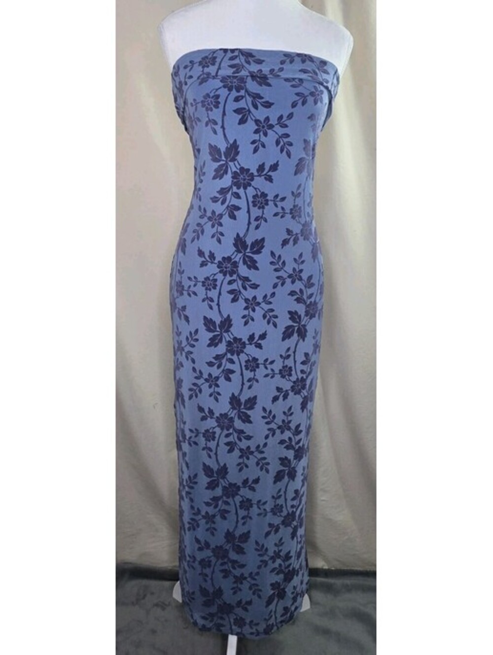 Merokeety Tube Dress L Blue Floral Strapless Maxi NWT